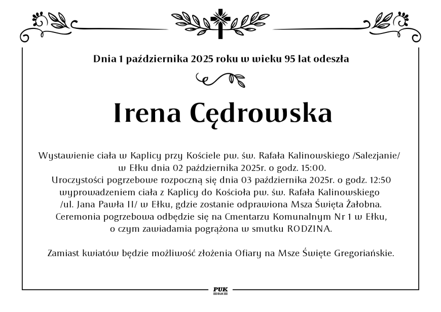 Irena Cędrowska - nekrolog
